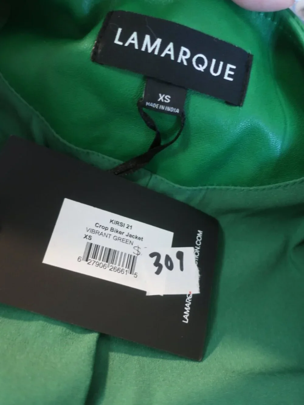 NWT Womens Lamarque Kirsi Green (Item- 309) Lamb Leather Zip Crop Moto Jacket XS